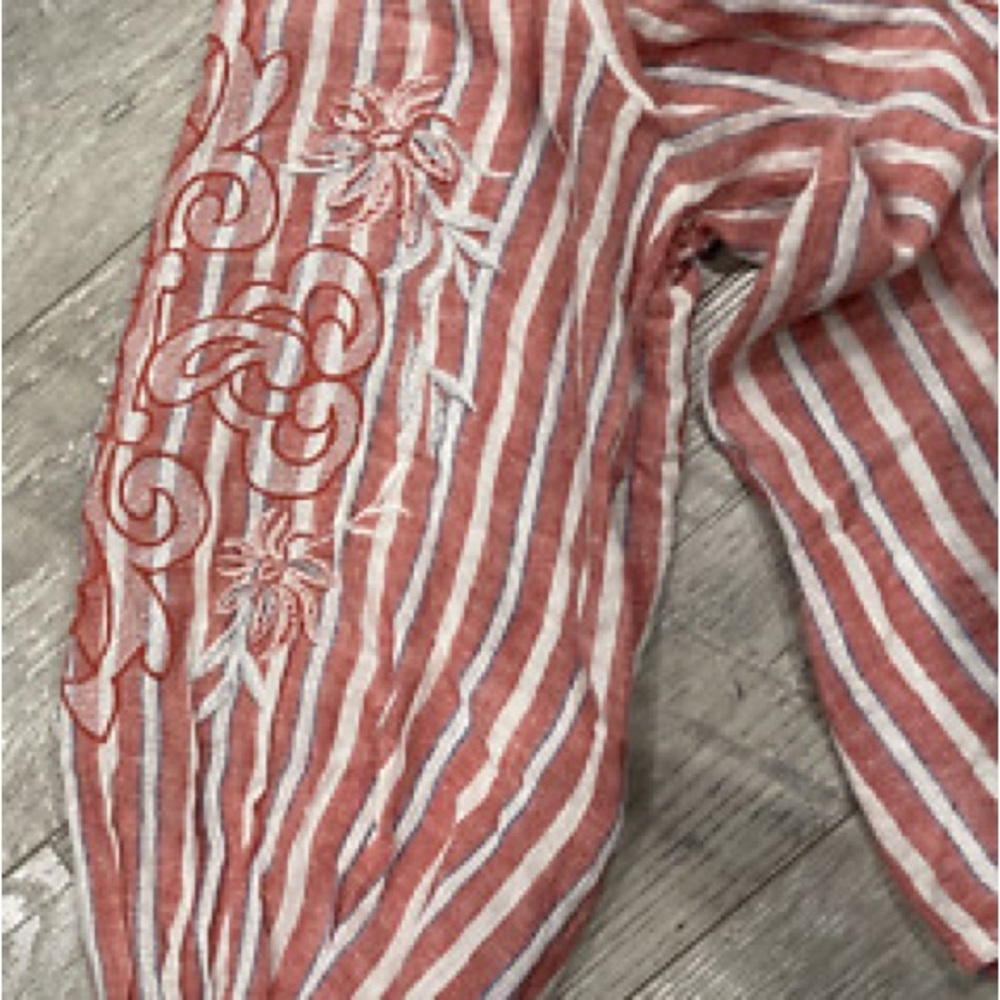 Anthropologie Pink Striped Embroidered Blouse - Picture 7 of 11